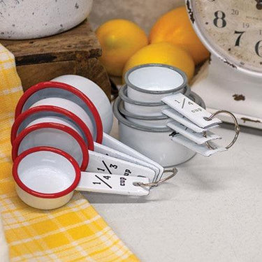 4 Set Red Rim Enamel Measuring Cups - The Fox Decor
